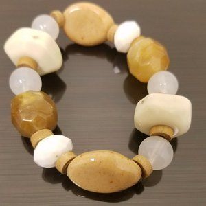 Neutral Color Natural Stone Look Multi Shape Bead Wood Spacers Stretch Bracelet